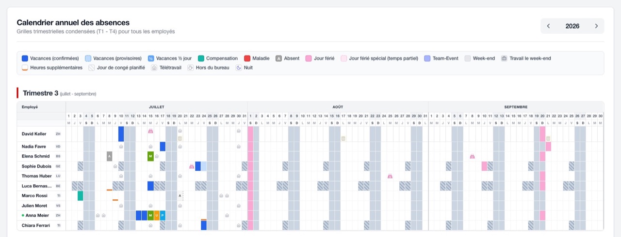 Calendrier d'équipe